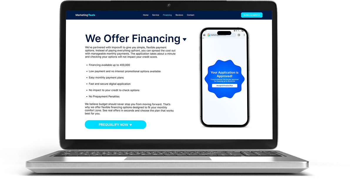 Landing page on laptop with phone